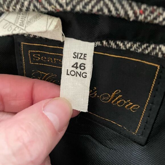 Vintage 70s Sears Men’s Shop Herringbone Tweed Sport Coat Union Made 46L - Picture 9 of 10